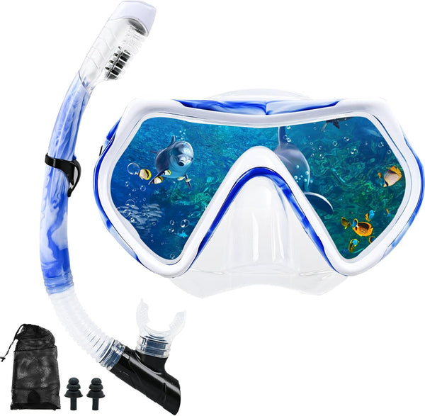 Snorkel Mask Snorkeling Set for Adults and Youth, Full Dry Snorkel Swim Goggles for Diving and Swimming