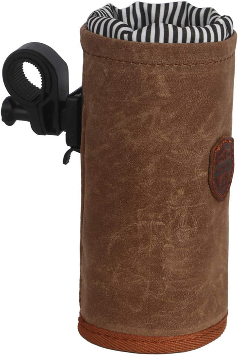 Tourbon Bike Handlebar Pouch, Canvas and Leather Bicycle Water Bottle Drink Cup Holder