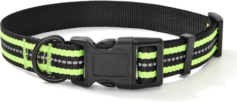 Mile High Life Reflective Dog Collar - Nylon Pet Collar with Buckle, Light Weight Lime Green for Large Dogs (L)