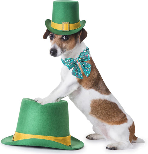 Maca Bates St. Patrick's Day Lucky Clover Dog Collar with Bow Tie, Adjustable Breakaway Green Collar for Dogs.