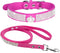 Elegant Fancy Soft Suede Leather Bling Rhinestone Dog Collar and Leash Combo Set (L, Hot Pink-5)