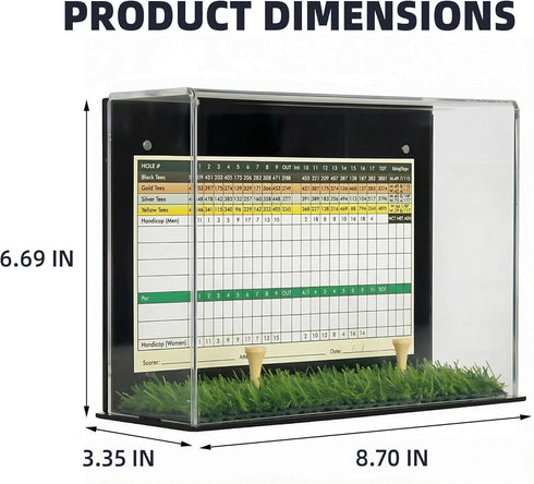 Golf Ball Display Case Stand with Turf Base, for balls from Hole-in-One or Best Score Games with backing to hold the