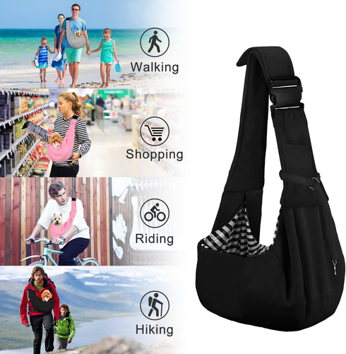 PETLOFT Adjustable Reversible Dog Cat Sling Carrier, Hands-Free Cross Body Carrier for Pets up to 11lb, Black