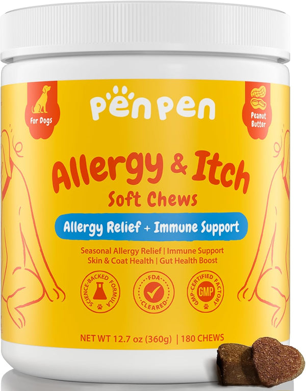 PENPEN Dog Allergy Relief Chews, Dog Itching Skin Relief, Omega 3 for
