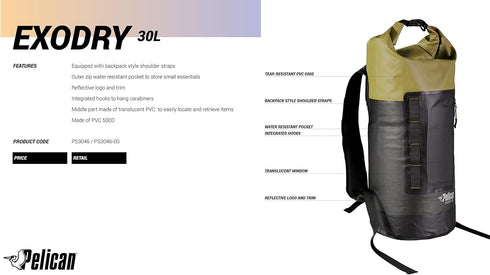 Pelican Waterproof Dry Bag - Exodry, Roll Top Dry Compression Sack for Outdoor Activities