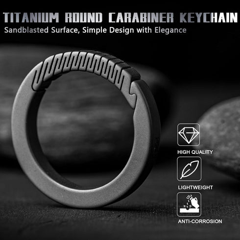 TISUR Titanium Round Carabiner Clip, Spring Hook Key Ring, Small Keychain Carabiner with D-Ring for Keys