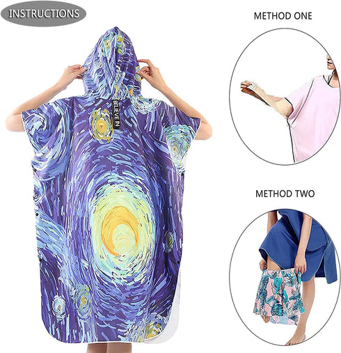 LSDRALOBBEB Swimming 811(Color:D) Beach Towels Sports Towel Changing Robe Hooded Poncho Towel for Beach Bath Surf Quick