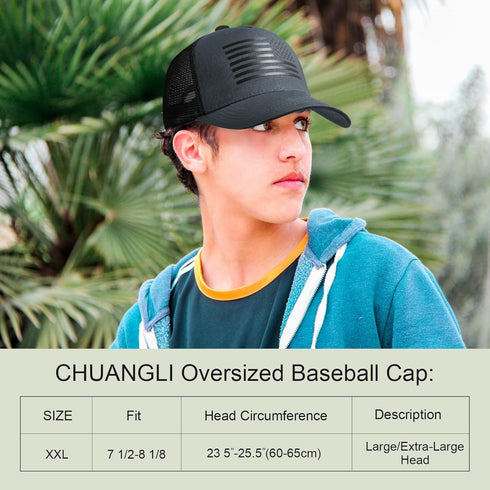 Oversize XXL American Flag Trucker Hat, Sport Snapback Hat, Large Size Breathable Mesh Baseball Cap for Men