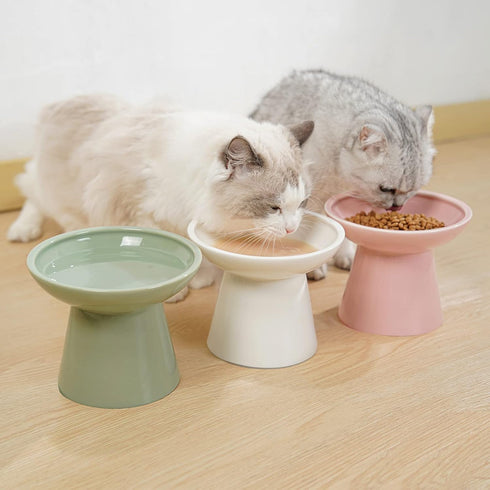 Extra Wide Elevated Cat Bowls, 6.2" Ceramic Cat Food Bowl, Shallow Dish for Whisker Fatigue, Pink