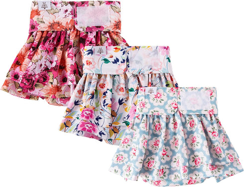 3 Pack QBD03L CuteBone Female Dog Diapers with Skirts Reusable Puppy Dresses Pants for Heat Cycle Period