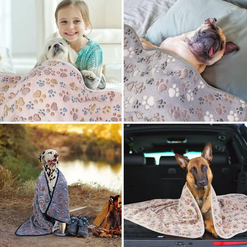 Dono 1 Pack 3 Dog Blankets, Soft Fluffy Fleece Pet Blanket Warm Sleep Mat with Paw Print Design for Dogs