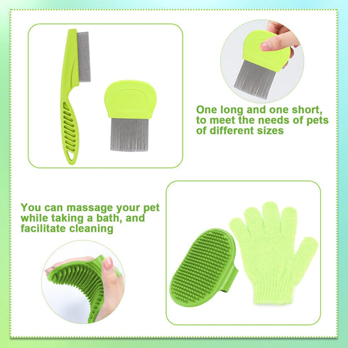 8 VCZONE Pcs Small Animal Grooming Kit, Pink with Pet Nail Clipper and File, Flea Comb, Pet Shampoo Bath Brush, Pet