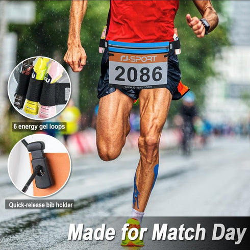 6 RJ-Sport Triathlon Belt with Pouch - Race Number Bib Holder with Gel Loops, Ideal for Running, Cycling & Marathon