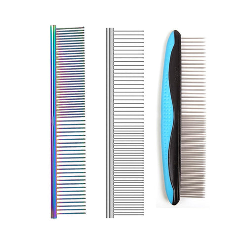 3PCS dog Comb for grooming - 2 in 1 with Stainless Steel Teeth for suitable for removing tangles and knots in long and short haired dogs & cats