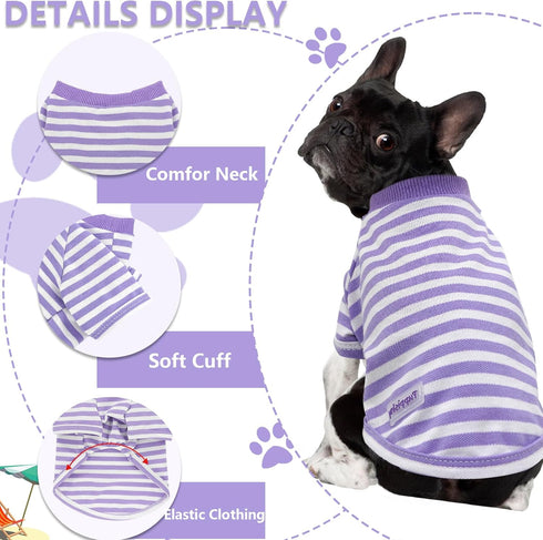 2 Pieces Stripe Dog Clothes for Small Dogs - Summer Dog Shirt, Cute Soft Puppy Clothes, XS~XXL (Purple, Medium)