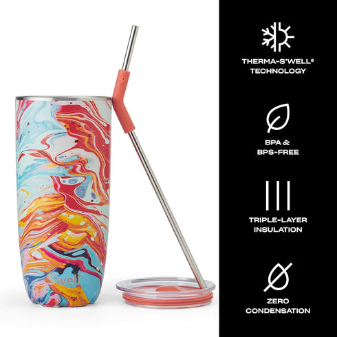 S'well Stainless Steel Tumbler with Straw, 24oz Marble Swirl, Triple Layered Vacuum Insulated Container