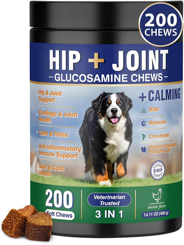 Hip and Joint Supplement for Dogs 200 Dog Calming Chews with Glucosamine,