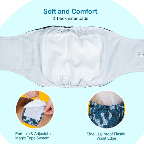 Pet Soft Dog Belly Band, 3 Packs Reusable Male Dog Diapers Belly Wraps (Army, M)