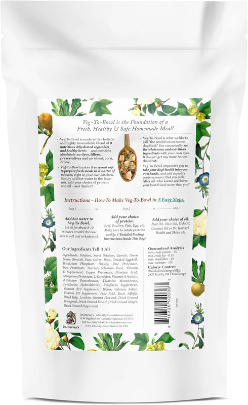 Dr. Harvey's Veg-to-Bowl Dog Food - Human Grade Dehydrated Base Mix, Grain Free Holistic Mix, Trial Size (6.5 Oz)