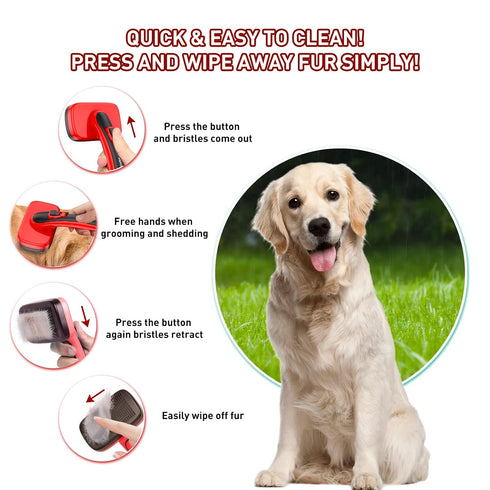 Self Cleaning Slicker Brush for Shedding, Long Short Haired Dogs & Cats, Remove Loose Tangling Knot Undercoat Fur Mats,