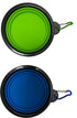 Small Portable Collapsible Pet Bowl, Foldable Food & Water Dish for Dogs & Cats, Ideal for Travel, Hiking, Camping & Outdoor Activities (Light Blue + Green) 2 Pack with 2 Carabiners, BPA Free