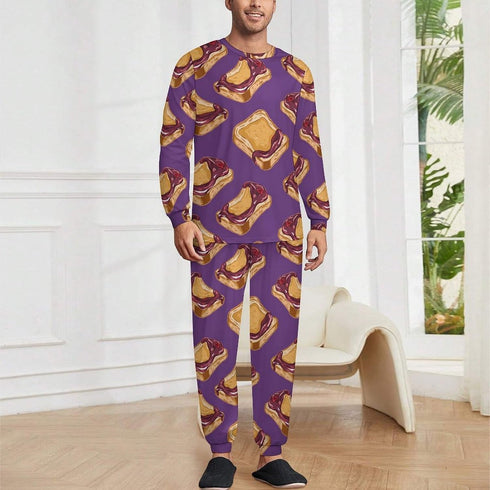 Generic Set Peanut Butter Jelly Breakfast Men's Pajamas Long Sleeve Sleepwear Crew Neck Loungewear Tops And Bottom