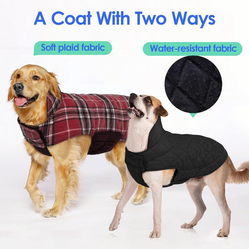 MIGOHI Red Dog Jackets for Winter, Windproof Waterproof Reversible British Style Plaid Warm Coat for Small Medium Large