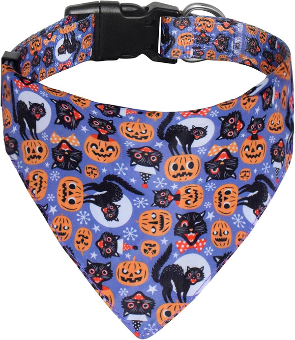 Halloween Dog Collar with Detachable Bandana, Adjustable Soft Pet Collar Set for Small Medium Large Dogs