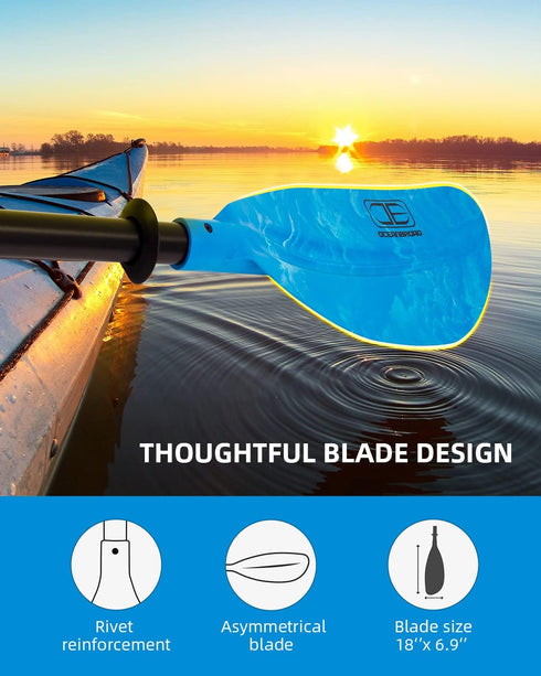 OCEANBROAD Adjustable Kayak Paddle - 86in/220cm to 94in/240cm Kayaking Oar with Paddle Leash