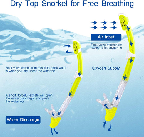 Supertrip Dry Snorkel for Adults - Scuba Diving with Splash Guard and Top Valve for Snorkeling Swimming