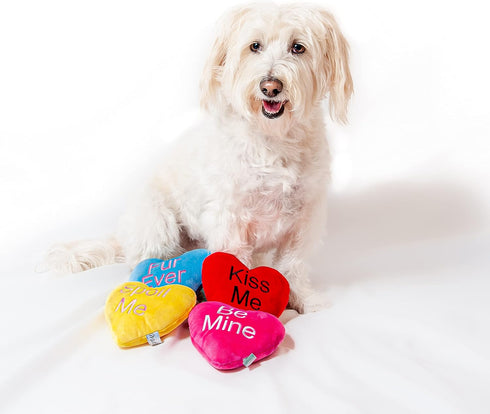 Midlee Candy Heart Valentine's Dog Toy, Set of 4 Large Plush Squeaky Toys