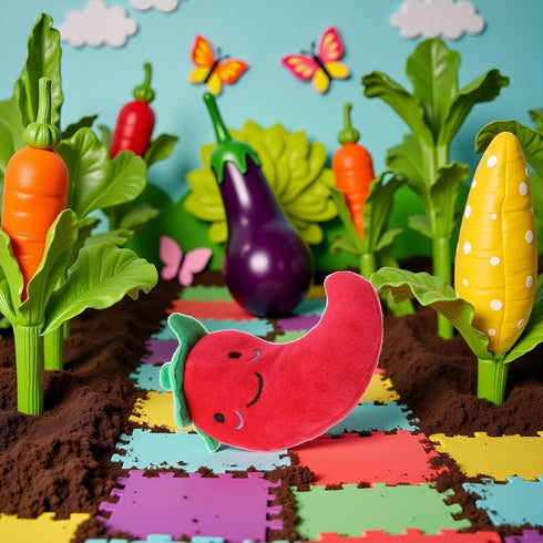 ZGLUZP 1 Pc Funny Red Fruit Dog Toys, Vegetable Dog Toys Squeaky Plush Chili Eggplant Corn Puppy Toys for Small
