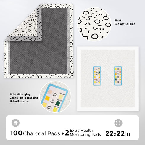 22"x22" 100 Counts 2 ZOMISIA Charcoal Puppy Pee Pads for Dogs, + Extra Health Monitoring Pads - Disposable Dog Potty