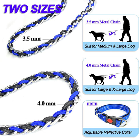 Dog Leash Rope Chain, Nylon Rope Metal Chain for Pet Leads, 6ft Heavy Duty Chew Proof Training for Medium Large Dogs