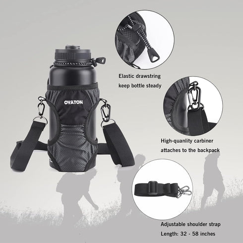 Water Bottle Carrier with Straps, Universal Holder Sling for Walking, Hiking, Travel - Compact & Foldable (Grey)