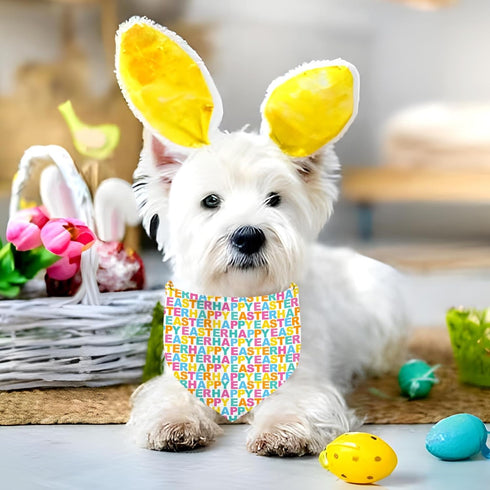 QIRUIMI 2 Pack Set Easter Dog Bandana, Adjustable Holiday Party Pets Rabbit Easter Egg Bandana Triangle Bibs Dog Cat