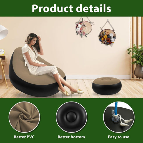ZJMCAJY Inflatable Chair, Inflatable Folding Sofa with Ottoman Portable Inflatable Couch with Flocked Surface
