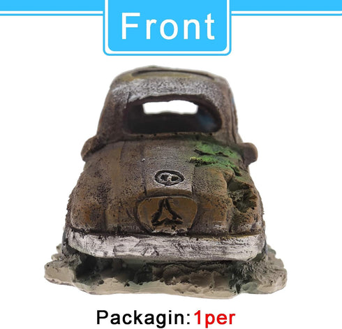 Create Idea Aquarium Fish Tank Decor, Resin Imitation Accident Car Landscape Ornament, Brown