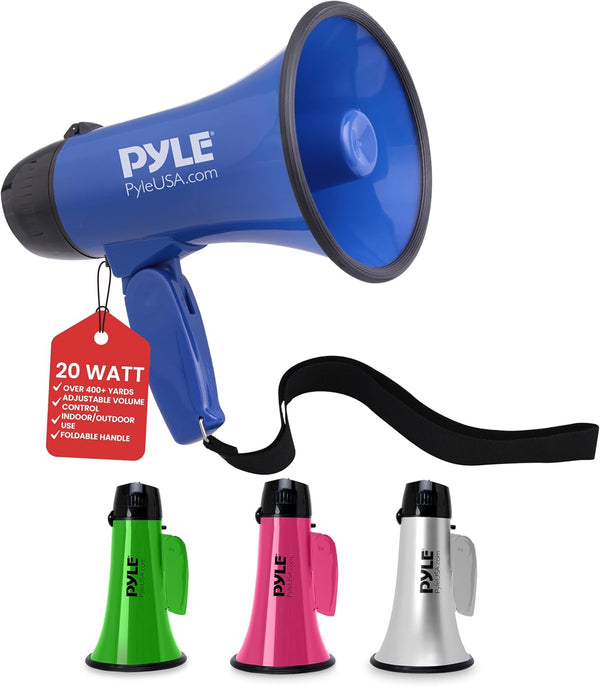 Pyle PMP21BL Portable Megaphone Speaker Bullhorn - Compact, Battery Operated with 20 Watt Power, Microphone, Blue