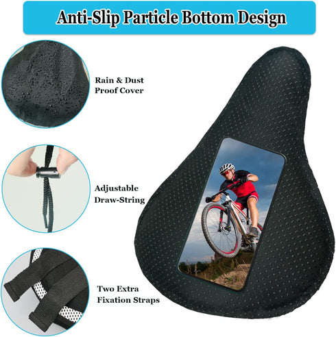 Gel Bike Seat Cover Padded Bicycle Saddle Covers for Women & Men, Most Comfortable Soft Cushion Cover for Spin Indoor