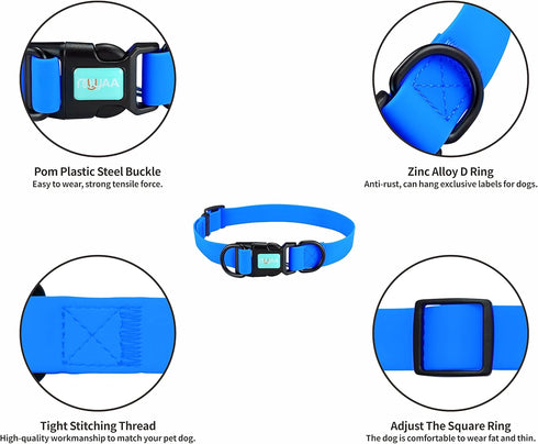 Waterproof Dog Collars, Durable Adjustable Rubber Collars for Small, Medium, Large Dogs, Easy Clean with Buckle and D
