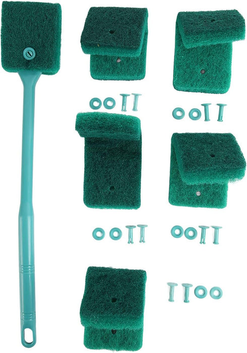 Pssopp Fish Sponge Cleaner, Long Handle Double Sided Aquarium Scrubber for Glass Aquariums and Kitchen Green