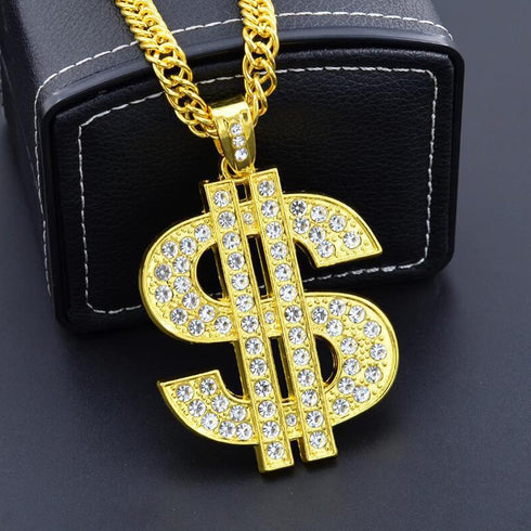 FUNKA Gold Chain Dog Collar - Adjustable Cuban Link Necklace with Crystal Dollar Sign Pendant for Cute Fashion Pet
