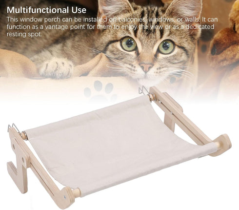 Hammock Classization-12) Pilipane Cat Sill Window Perch Wood Frame Sturdy Structure Comfortable Wall Mount Bedside Cat