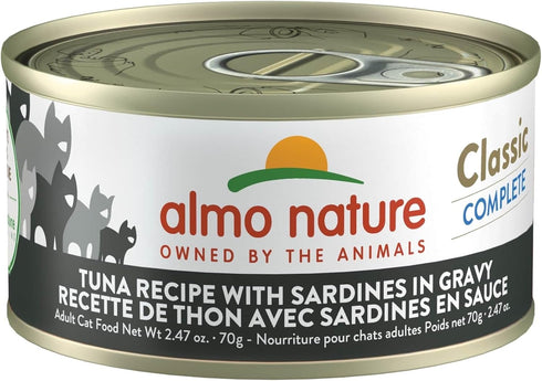almo nature Classic Complete Wet Cat Food Tuna Recipe with Sardines in Gravy, 2.47 oz (Pack of 12)