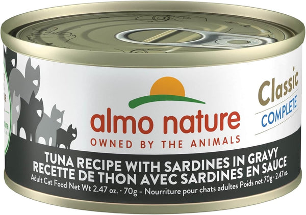almo nature Classic Complete Wet Cat Food Tuna Recipe with Sardines in Gravy, 2.47 oz (Pack of 12)
