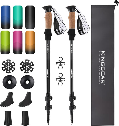 KINGGEAR Adjustable Hiking Poles, Walking Sticks with Quick Flip Lock, Lightweight Collapsible, Durable Aluminum