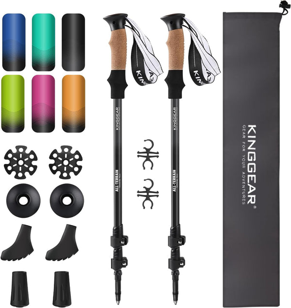 KINGGEAR Adjustable Hiking Poles, Walking Sticks with Quick Flip Lock, Lightweight Collapsible, Durable Aluminum