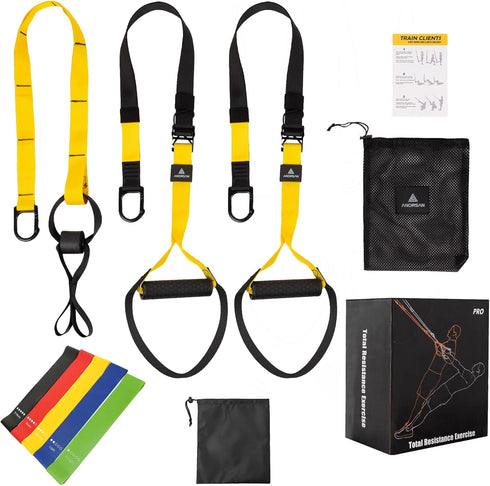 Resistance Training Kit, 2 Adjustable Bodyweight Resistance Bands with Handles, 1 Door Anchor, 5 Resistance Loop Bands