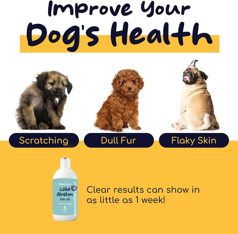 Wild Alaskan Salmon Oil for Dogs with Pollock Oil - 8 oz Omega 3 Fish Oil Supplement for Dogs Skin and Coat, Made in USA